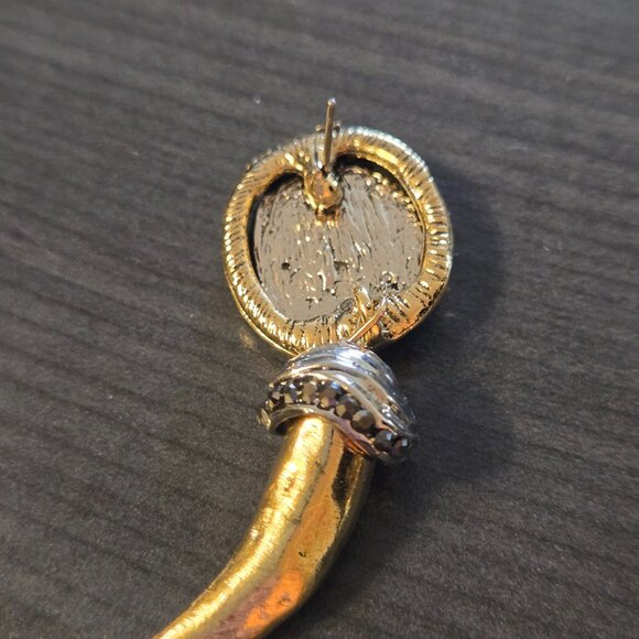 NEW ZARA MIX METAL CHUNKY HORN DANGLING EARRINGS / BOUCLES CORNE - Picture 4 of 4